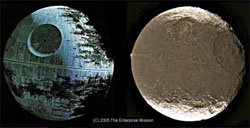 The “Death Star” from the “Star Wars” movie and Lapetus an actual moon of Saturn